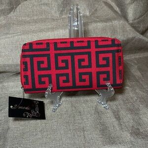 2 Moda Red/ Black Canvas Clutch Compartments Zip Closure NWT